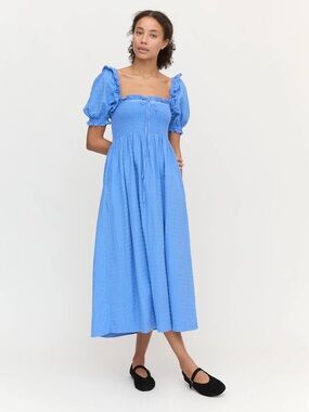 Hill House Scarlett nap dress Blue hydrangea clip dot